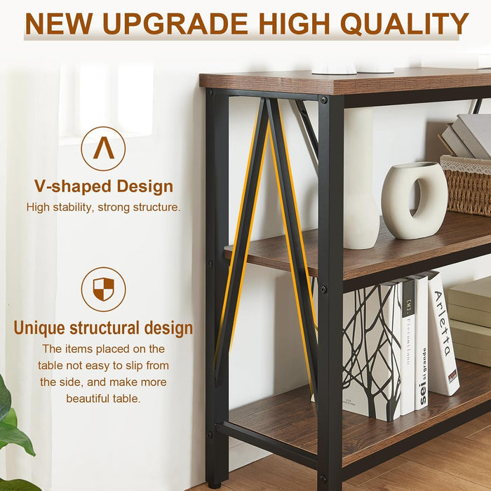 Entryway Console Table, Rustic Console Table with Wide Storage, Industrial Foyer for Entryway with 3-Tier Open Shelves, Entry Tables for Living Room, Hallway, Brown, 47 Inch