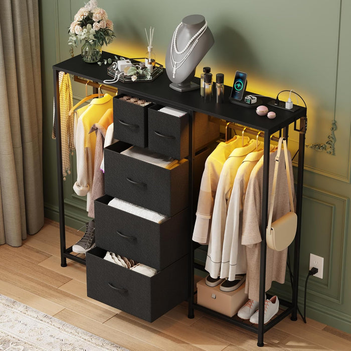 49.2In Wide Dresser With Hanging Racks LEDLighting