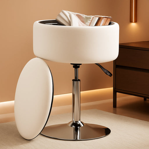 Adjustable Ottoman Stool White Vanity Stool Vanity Chair for Makeup Room Stool Chair for Vanity Stool with Storage Makeup Stools with Storage Swivel Makeup Chair for Bathroom Faux Leather