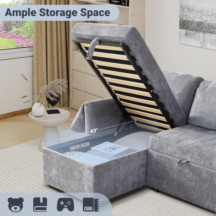 LightGray 83In Convertible PullOut Sofa Bed USBCharging