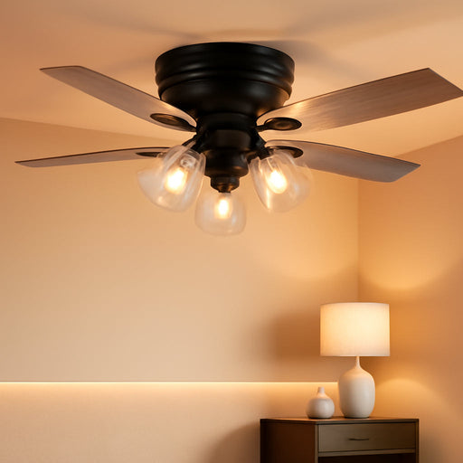 52 Inch Vintage Ceiling Fan with Light and Remote Control | Flush Mount Chandelier Fandelier Rustic with 6 Speeds 5 Reversible Blades for Bedroom Kitchen Dining Room