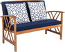 Outdoor Collection Fontana Natural/ Navy Blue Cushions/ Geometric Pattern Pillows 4-Piece Conversation Patio Set