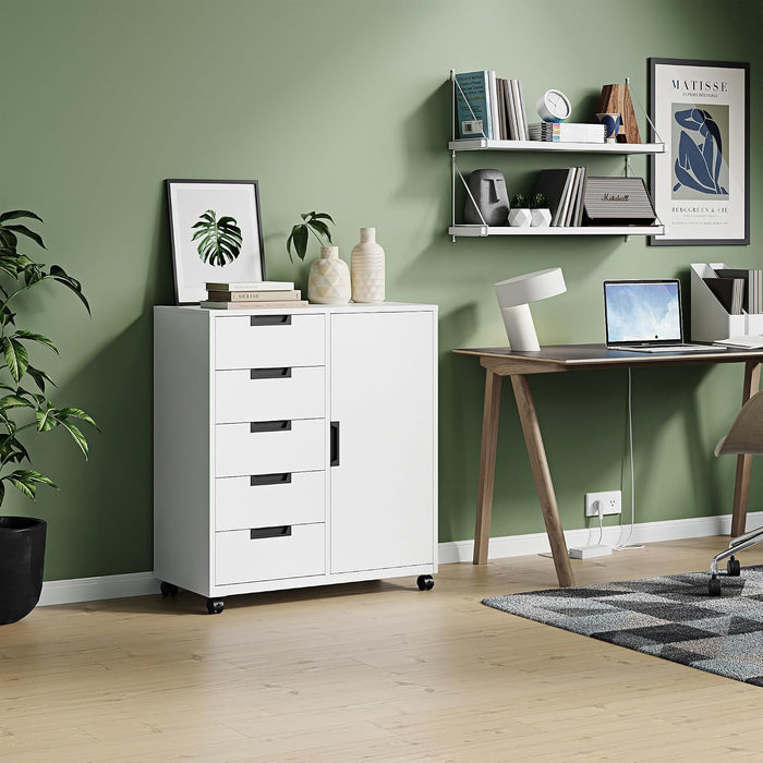 White Five-Drawer Movable Storage Cabinet For Home