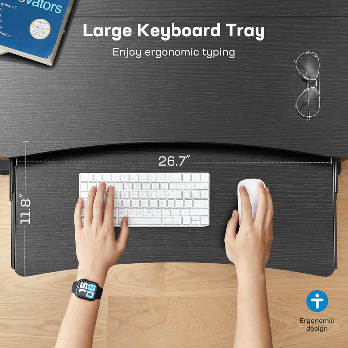 48" X 26" Electric Standing Desk with 2 Drawers & 26.7" Large Keyboard Tray, C-Clamp Mount Compatible, Adjustable Computer Desk for Home Office, Stand up Desk with 4 Height Presets, Black