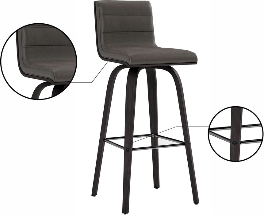 Size Color Options Vienna 30" Bar Height Barstool Brushed Wood Finish Faux Leather, Grey/Black