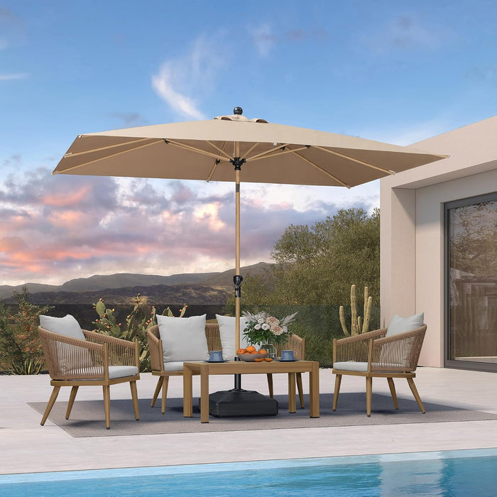 6.5' X 10' Patio Umbrella Outdoor Table Umbrella Aluminum Market Umbrella with Push Button Tilt & 8 Sturdy Ribs and Crank Rectangular Sun Umbrella for Pool Backyard Beach, Taupe