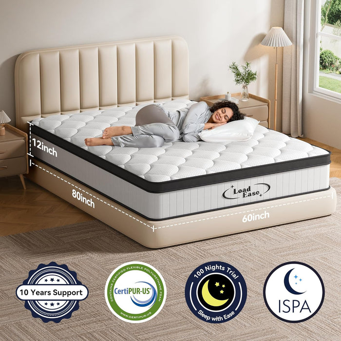 Mattress Queen Size, 12 Inch Queen Hybrid Mattress in a Box, Medium Firm Memory Foam & Individually Wrapped Pocket Springs for Pain Relief, Motion Isolation, Certipur-Us Certified