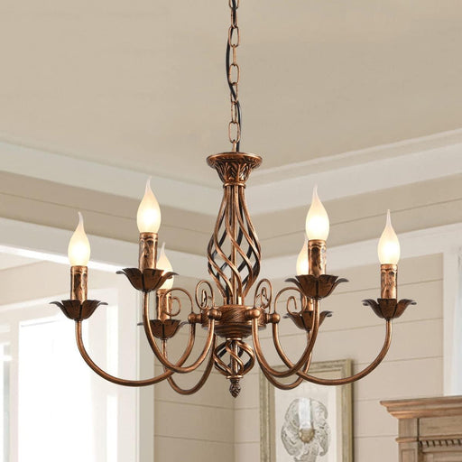 Farmhouse Chandelier Bronze, Rustic 6 Light French Country Iron Pendant Light Fixture, Vintage Metal Chandelier for Dining Room Kitchen Living Room Bedroom Hallway, E12 Base