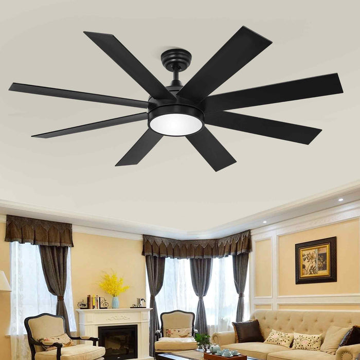 60 Inch Modern Ceiling Fan with Light and Remote, DC Fanlight for Livingroom, Bedroom, 8 Blades, Reverse Airflow,6 Speeds, 3 Color Temperatures - Black