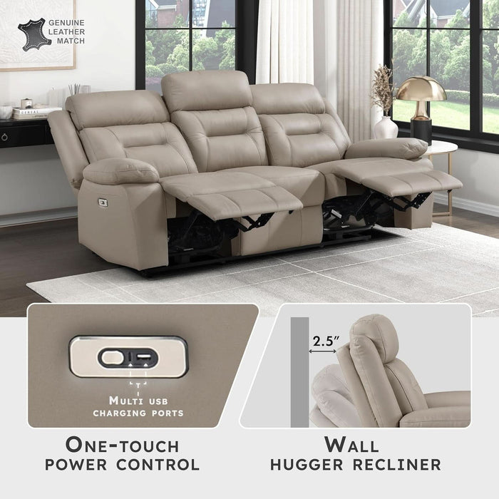 Power Double Recliner Sof, Top Grin Lether Mtch Reclining Sof with Pillow Top rmrests, Home Theter Seting, Wll Hugger Recliner Couch with USB Port, 87" W, Ltte