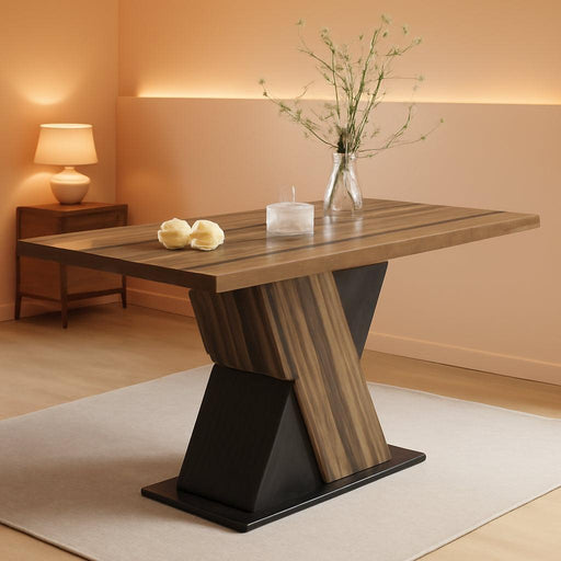 55-Inch Dining Table for 6, Wooden Rectangle Kitchen Table, Large Dining Room Tables, Industrial Dinner Table with Heavy Duty Pedestal, Rustic Brown