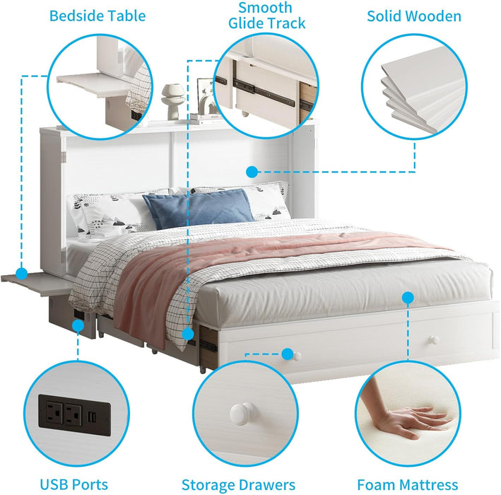 Queen Murphy Bed Featuring Mattress Included White