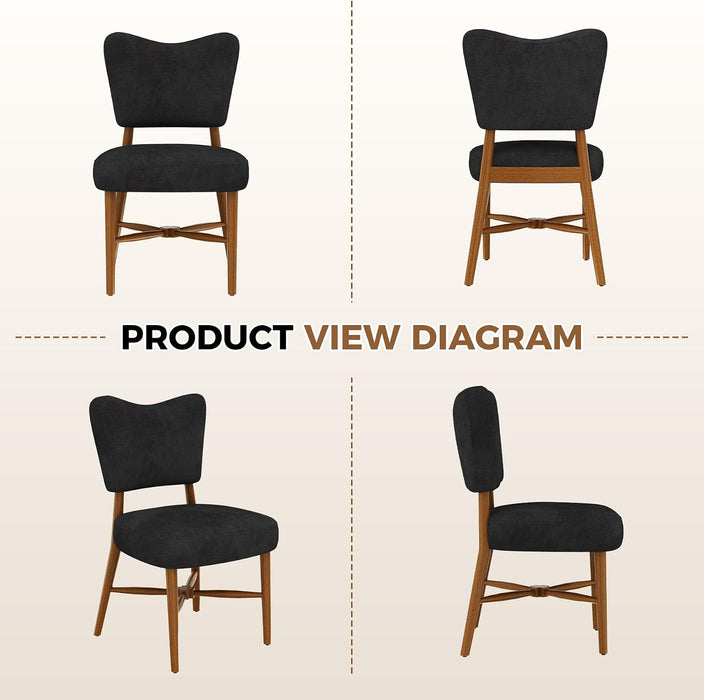 Mid Century Dining Chairs Set of 4, Linen Seat, Wood Legs, Black