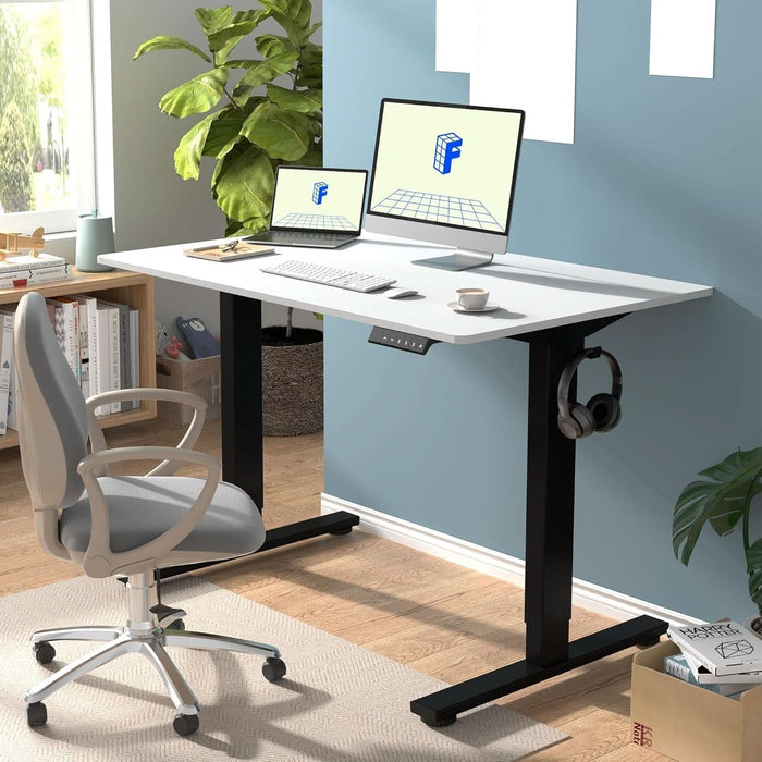 EN1 Whole-Piece Standing Desk 48 X 24 Inches Height Adjustable Electric Desk Sit Stand Desk Home Office Desks (Black Frame + White Table Top, 2 Packages)