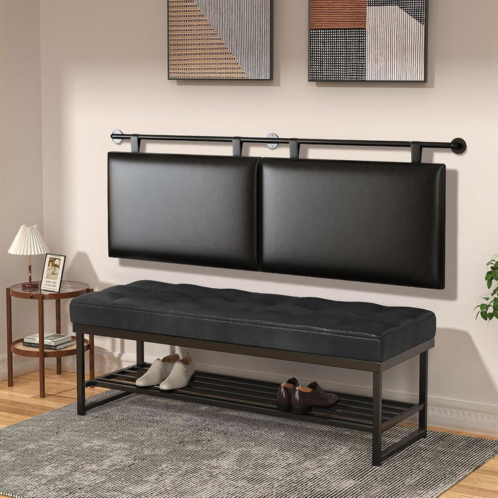 King Size Headboard Wall Mount Headboard, PU Leather Head Board Only Black Hanging Head Boards, Industrial Pipe Modern Bed Backboard for Bedroom (Black, King)