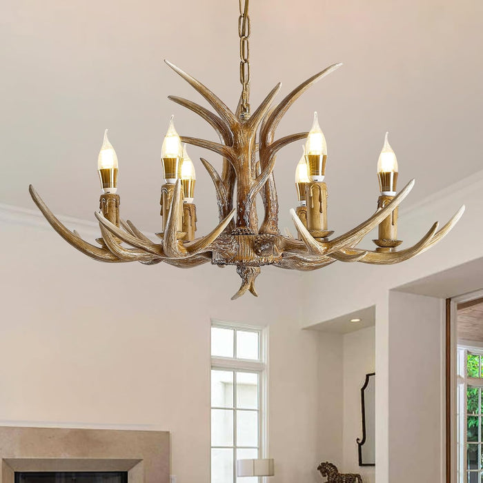 Six Light Antler Chandelier With Durable ResinComposite