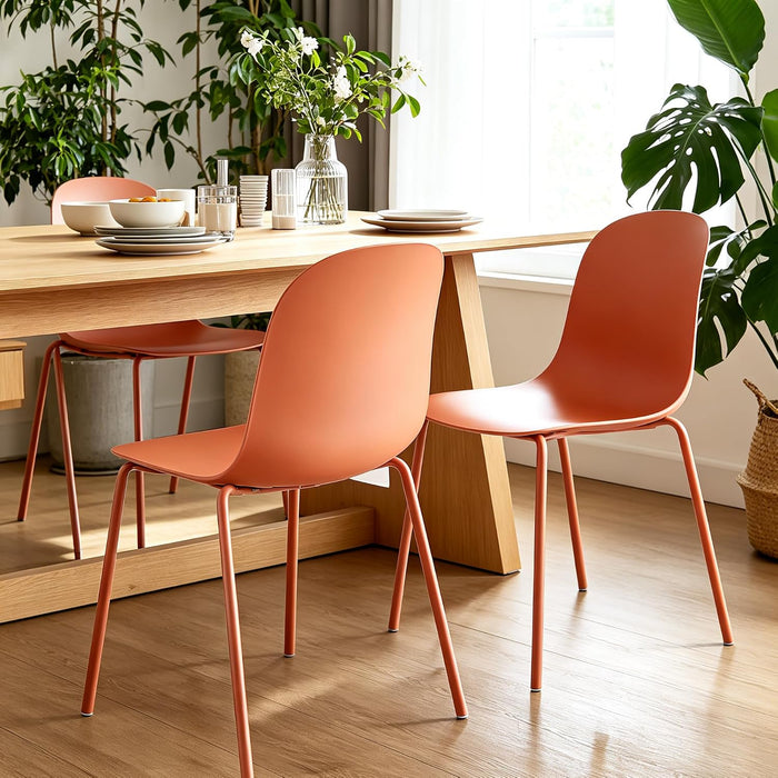 Dining Chairs Set of 2, Plastic Stackable Kitchen Chairs, Modern Indoor/Outdoor Chair with Metal Legs for Dining Room, Kitechen, Cafes, Restaurants (Terracotta)