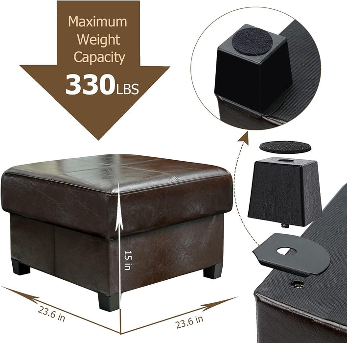 Folding Storage Bench, Cube PU Leather Footstool with Legs, Coffee Table, Ottoman with Storage for Living Room, 23.6 X 23.6 X15 Inches, Brown