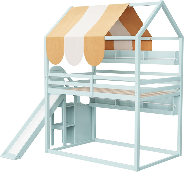Full Size Bunk Bed With Slide EmeraldGreenFinishCoat