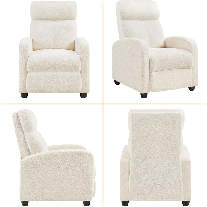 Fabric Recliner Chair Single Sofa Home Theater Seatting Adjustable Modern Single Reclining Chair for Living Room Bedroom Home Theater Ivory