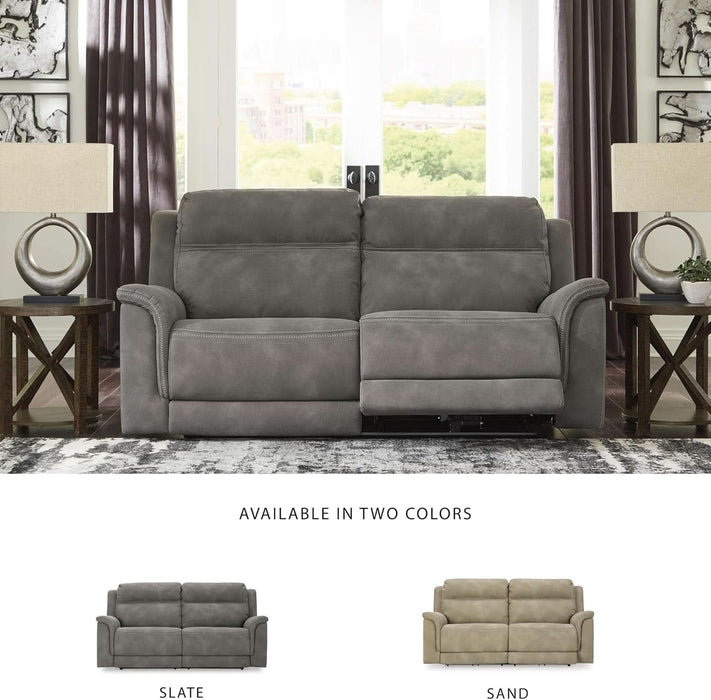 Next-Gen Durapella Power Reclining Sofa, USB, Extended Ottoman, Water Repellent Faux Leather, 80" W X 42" D X 42" H, Slate Gray