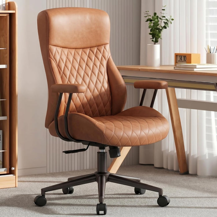 Office Desk Chair, Ergonomic Executive Leather Computer Swivel Chair, Brown