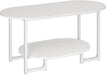 Coffee Table for Living Room, Oval Small Coffee Table with 2-Tier Open Storage Shelf, Industrial Cocktail Tea Table, Wooden Desktop Center Table, Farmhouse, Home Office, White WW09KF01