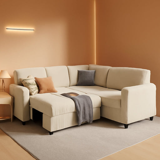 Beige Sleeper Sofa Bed L Shaped Modular Couch - ShipItFurniture