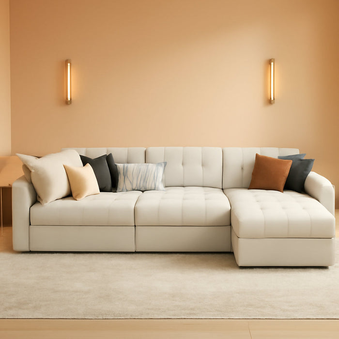 Beige U Shaped Sleeper Sofa Bed with Storage - ShipItFurniture