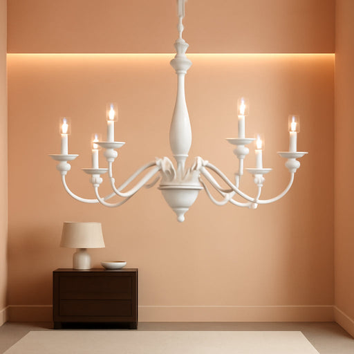 French Country Chandelier, 8-Light Distressed White Wood Farmhouse Chandeliers for Dining Room, Vintage Rustic Chandelier Hanging Light Fixture for Bedroom Living Room Foyer Entryway