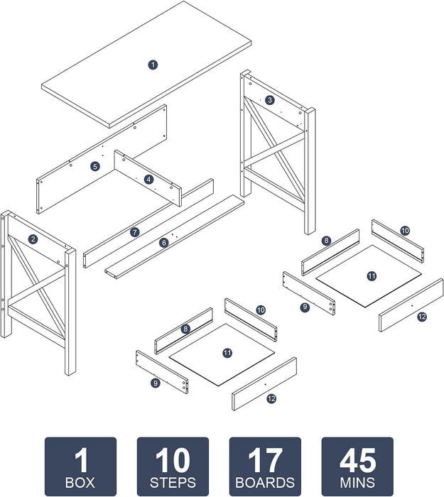 Home Office Desk Writing Computer Table Modern Design Desk with Drawers (Grey)