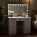 White Makeup Vanity Table Dressing Desk W/3-Mirrors,Lighted Mirror, Drawers, Hidden Storage Shelves Carved Metal Handles