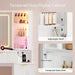 Big Vanity, Fluted Wood Makeup Vanity Desk with Mirror and Sound Sync LED Lights, Large Vanity Dressing Table, 8 Drawers, Charging Station for Girls, Women (White, 59.1" Width)