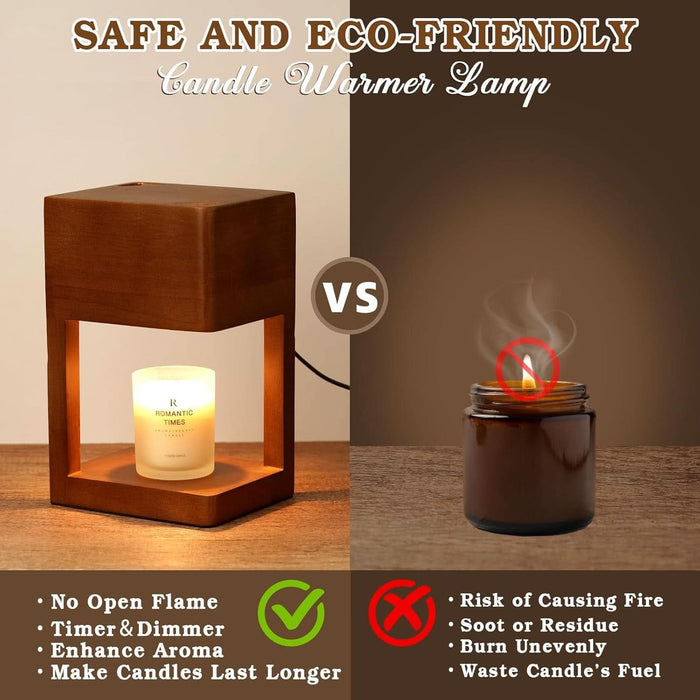 Candle Warmer Lamp Wood with Timer, Dimmable Electric Candle Lamp Warmer for Jar Candles, 2 * 35 Watt Bulb, Birthday Gifts for Men, Decorative Wooden Candle Lamp for Bedroom Home Decor