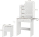 Small Vanity Desk with Mirror and Lights, Makeup Vanity with Charging Station, Compact Dressing Table Set with Storage Chair, Drawer and Shelves for Bedroom, White