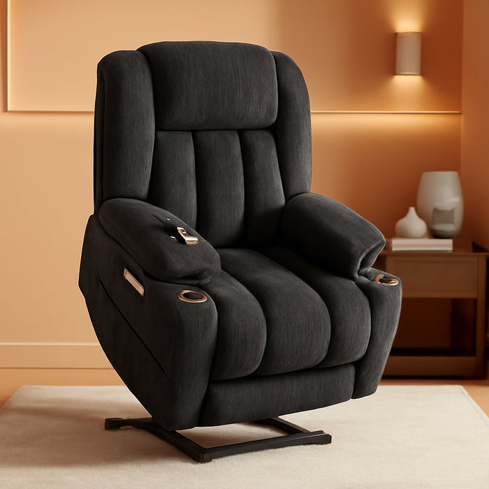 2024 Power Lift Recliner Chair with Full-Body Massage and Heat for Elderly, Hand Remote Control, Upgraded Powerful Motor, Extended Footrest, USB Ports, Stainless Steel Cup Holders, Chenille Grey