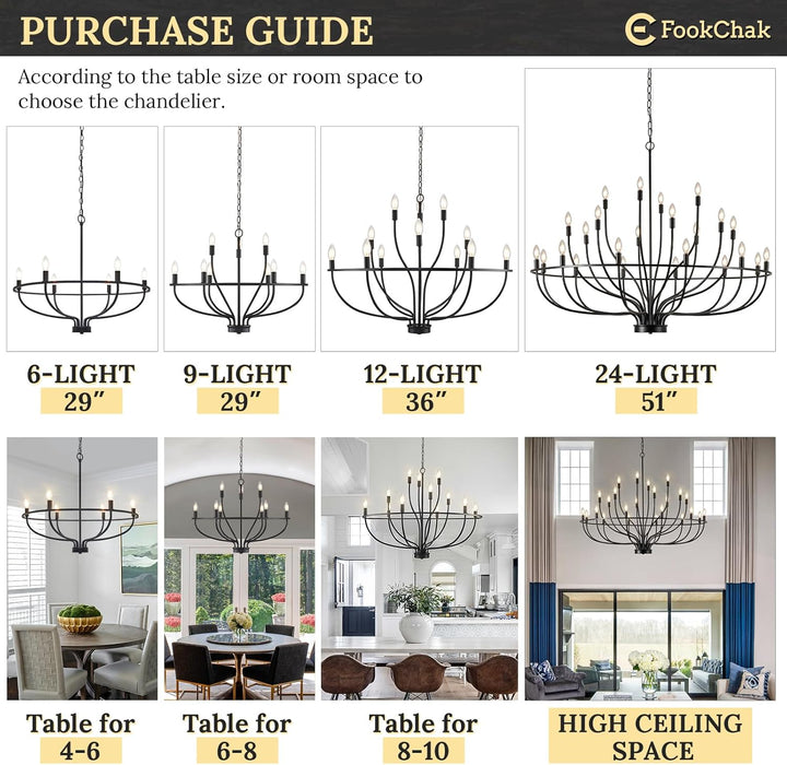 Black 36Inch 12Light Chandelier For Entryway Hallway