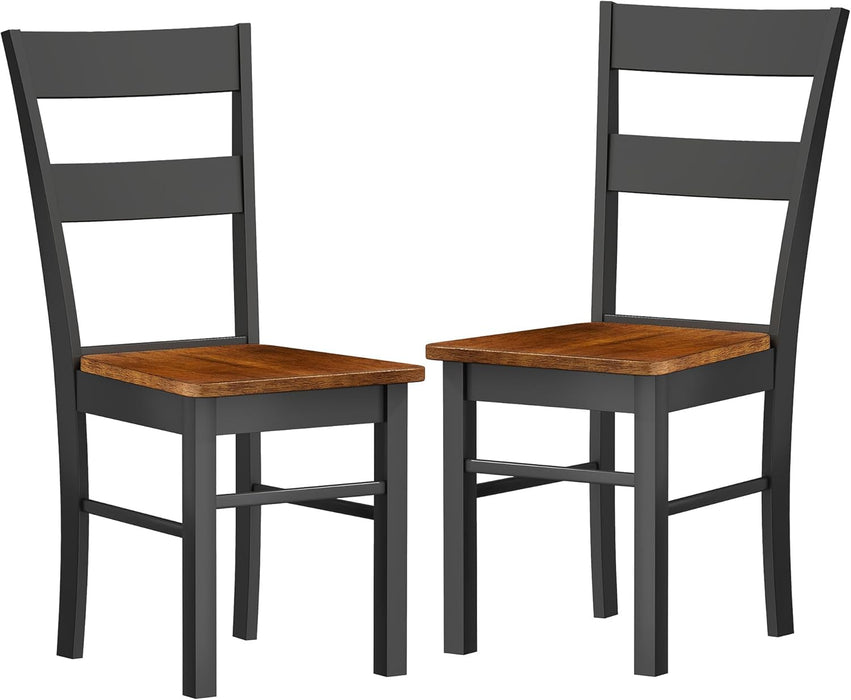 Dining Chairs, Set of 2 Farmhouse Kitchen & Dining Room Chairs with Open Back, Rubber Wood Seating for Living Room and Dining Room, Black