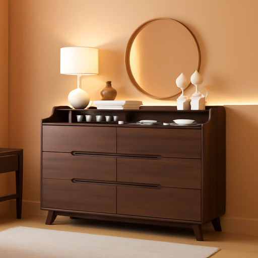 Dresser for Bedroom with 6 Drawers, 55" Large Dresser & Chest of Drawers with Charging Station, Wood Closet Clothes Storage Long Dressers Organizer for Bedroom Living Room Hallway, Brown