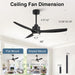 48" Outdoor Ceiling Fans with Lights, Wet Rated Waterproof Indoor Ceiling Fan with Remote, 3 ABS Blades Modern Ceiling Fan, 3CCT, Quiet 6-Speed DC Motor, for Porch Patio Bathroom, Black