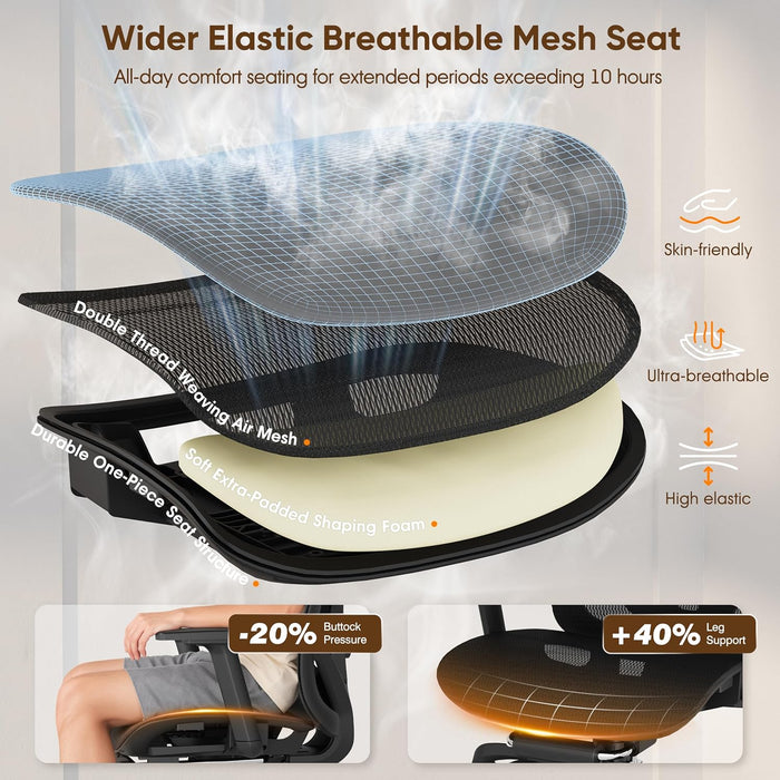 Ergonomic Office Chair with Footrest, 135° Reclining Desk Chair with Adjustable Lumbar Support,3D Armrest,Headrest & Large Steel Base, 300LBS Heavy Duty Mesh Chair