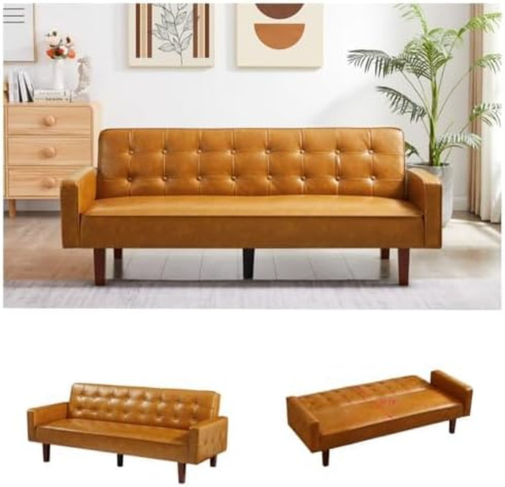 Brown PU FullGrain Leather SpaceSaving ThreeSeater Sofa