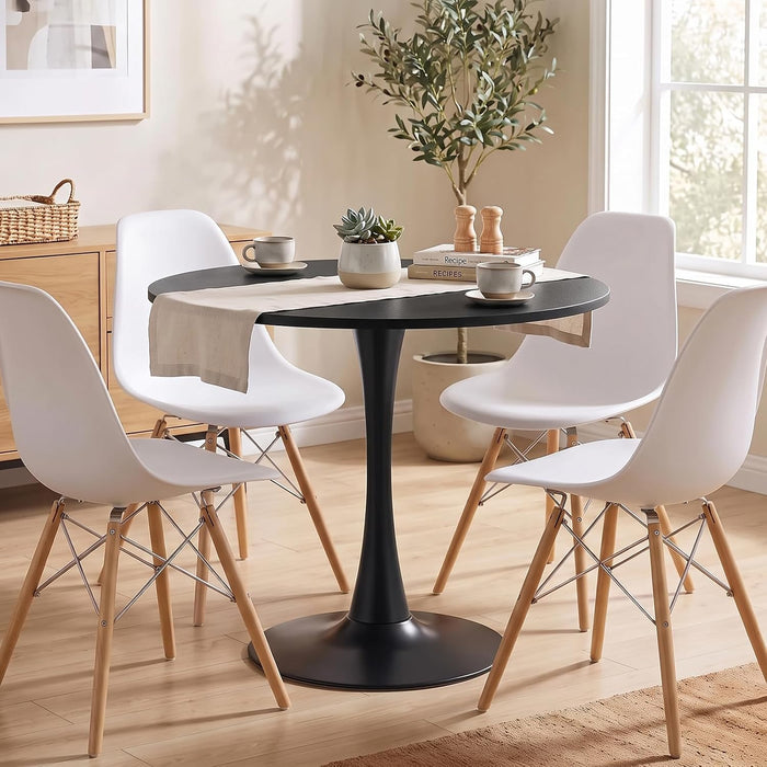 Black round Dining Table, 32" Modern Tulip Kitchen Table W/ 0.9” Thickened Tabletop & Sturdy Metal Pedestal, Mid-Century Leisure Table for Small Places, Dining Room, Living Room, Cafe