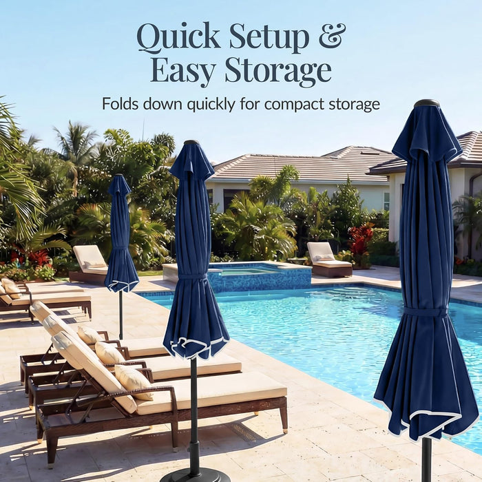 9Ft Patio Market Umbrella with Scallop Trim, Uv-Fade-Resistant 210G Canopy, Crank & Tilt, Wind Vent, Heavy-Duty Frame - Navy