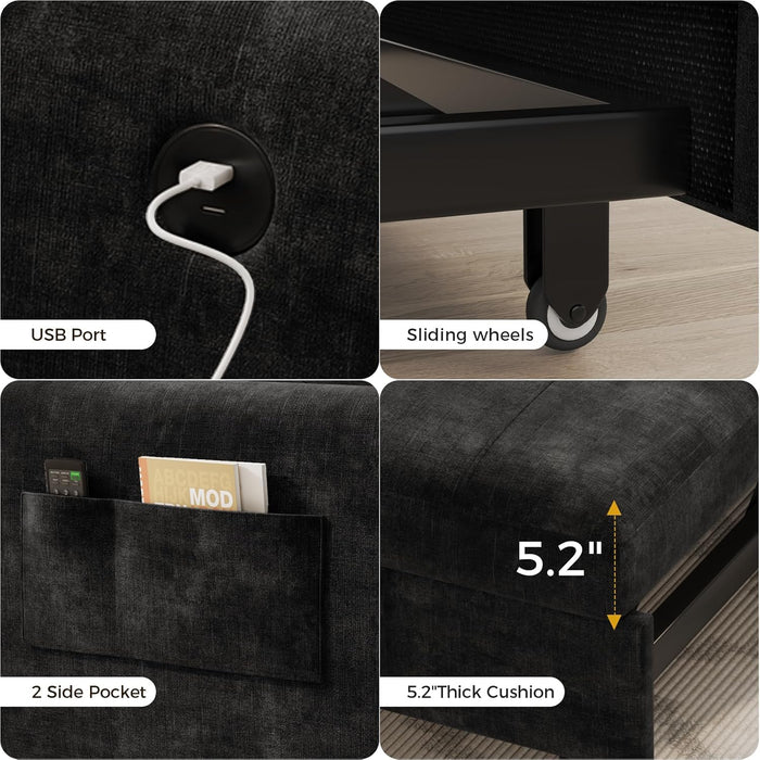 Black Upholstered Sleeper Chair Pull Out Bed For Small Rooms