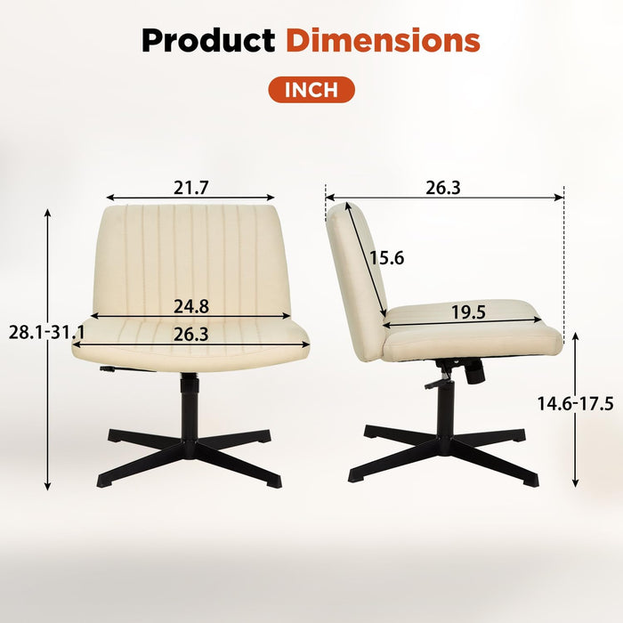 Criss Cross Chair,Armless Cross Legged Office Chair,Wide Comfty Desk Chair with No Wheels Modern Height Adjustable,Swivel Fabric Vanity Chair Computer Task Chair (Pack of 1, Beige)