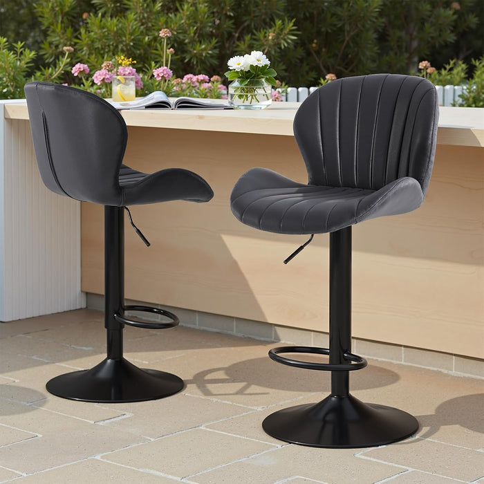 Bar Stools Set of 4, Swivel Adjustable Height Fabric Bar Chair | Barstools Counter Height, Backrest, Armless, Upholstered, Modern, Kitchen Island, Dining Room, Black