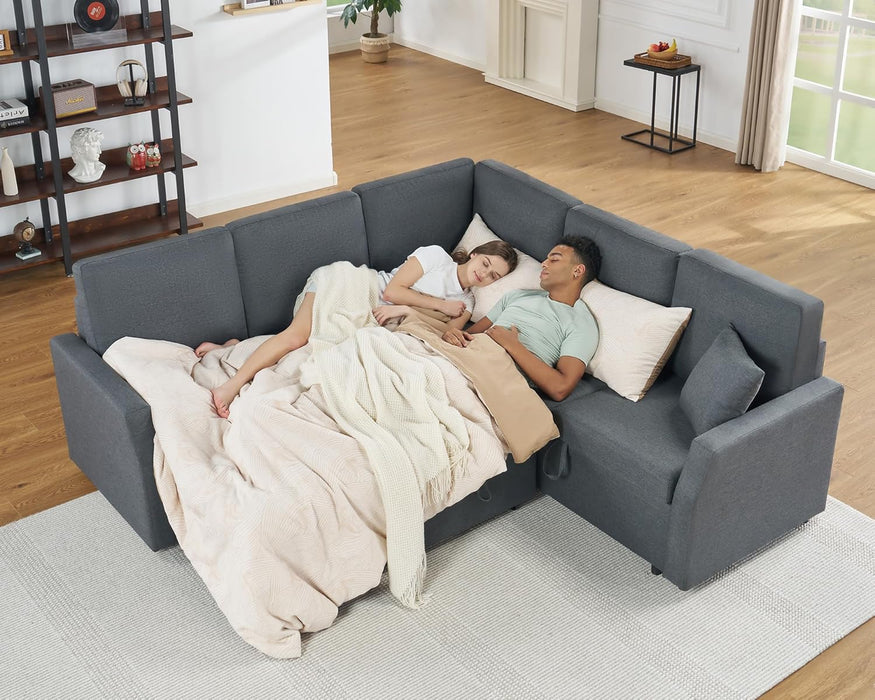 Grey Sectional Sofa Bed L-Shaped, 85", Storage