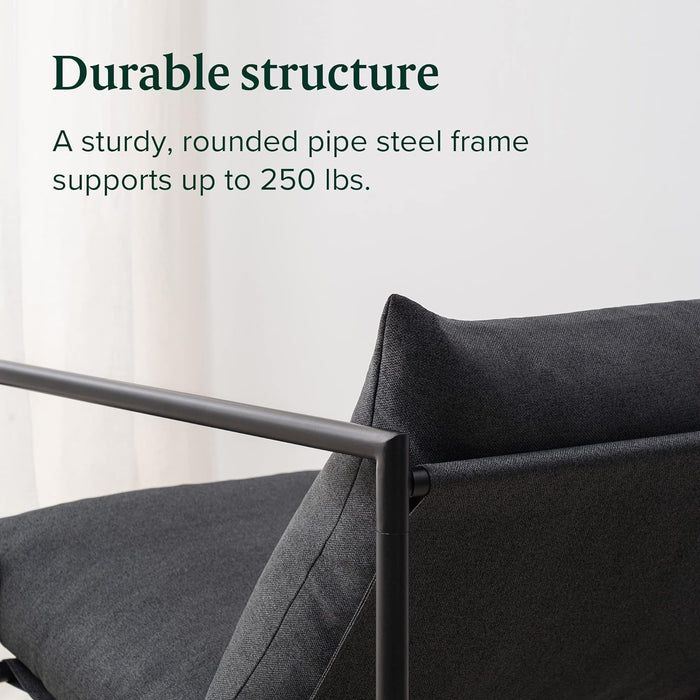 Aidan Sling Accent Chair, Metal Framed Armchair with Shredded Foam Cushioning, Dark Grey