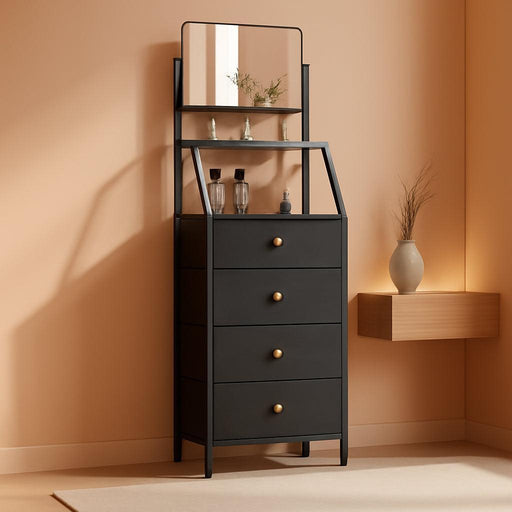 Black Dresser With Adjustable Mirror For Smallspace